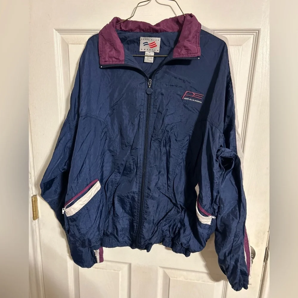 Vintage Perry Ellis Windbreaker Jacket Full Zip Lightweight